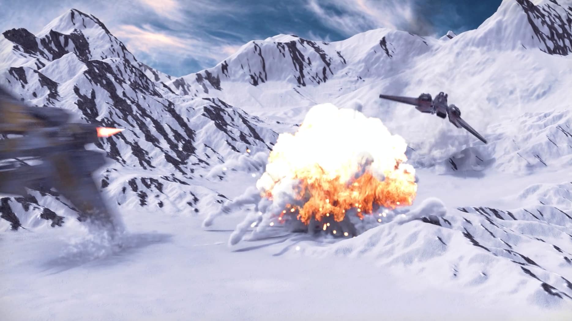 Dogfight Over Snowy Terrain